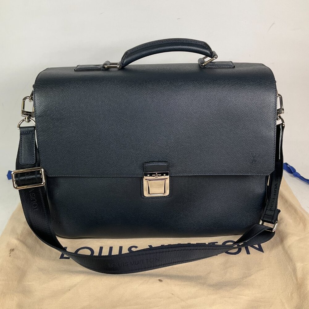 Louis Vuitton Taiga Leather Vassili GM Briefcase Shoulder Business Bag Dark Blue - Picture 2 of 16